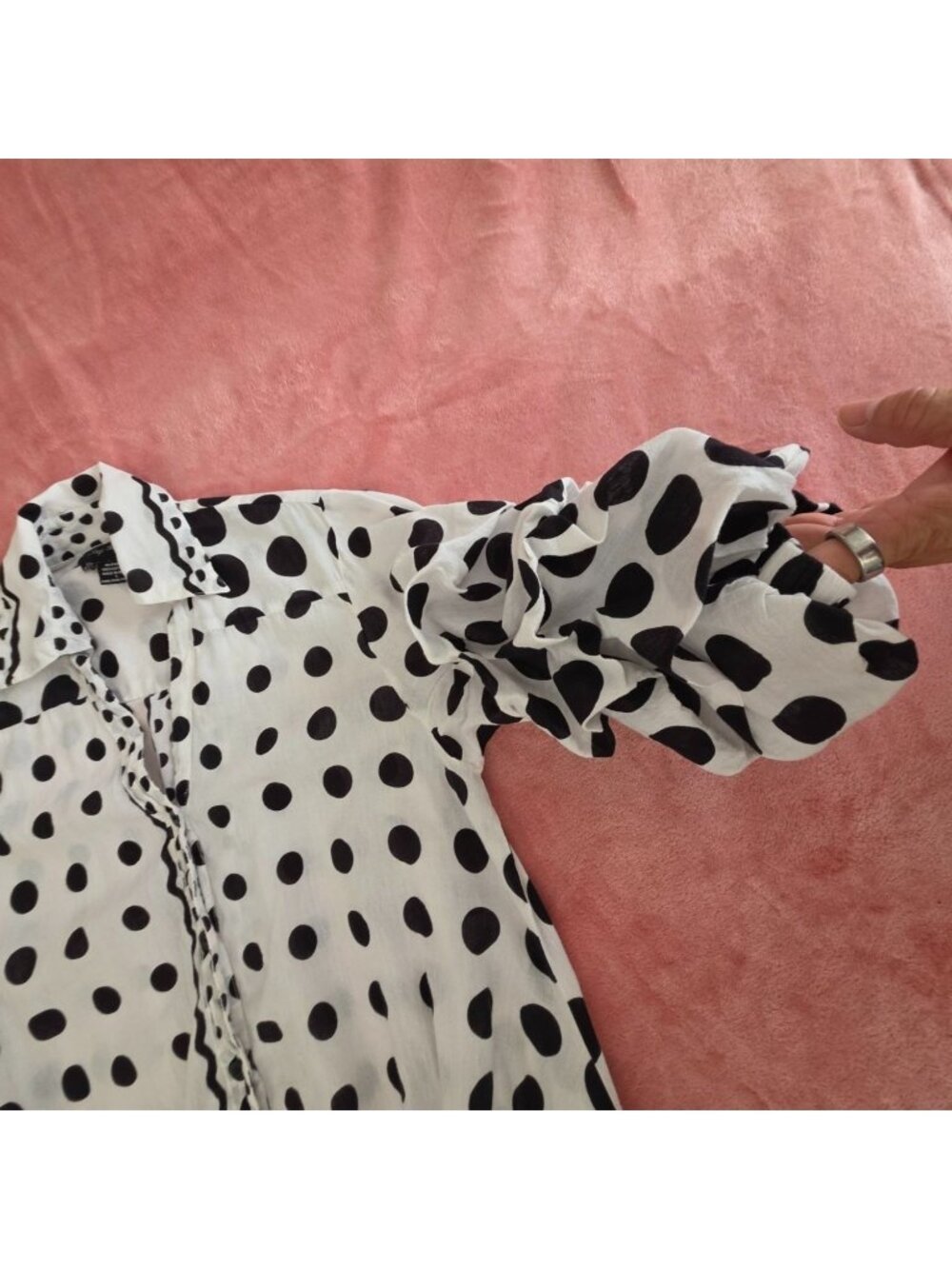 Polka Dot Ruffle Sleeve Cotton Tunic Dress By Step In Style S White/Black Lightw - Picture 11 of 16
